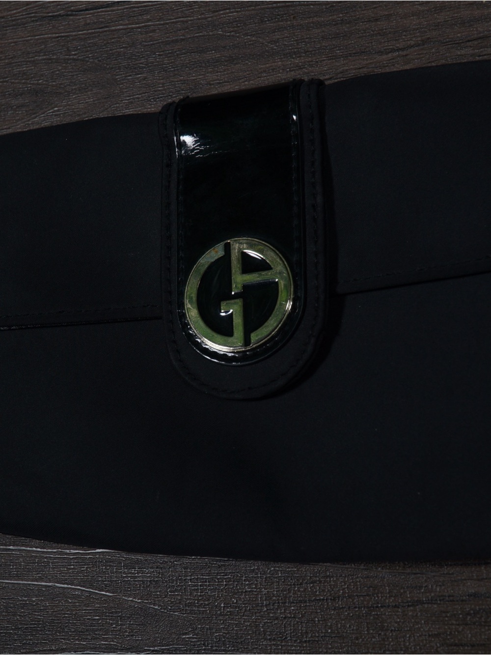 Giorgio Armani Black Clutch with Gold Logo Plaque